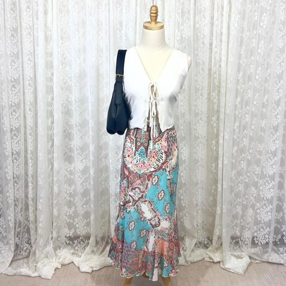 Cato Dresses & Skirts - Y2K Cato Euro Summer Teal Peachy Paisley Maxi Skirt Women's Medium Boho Gypsy‎
